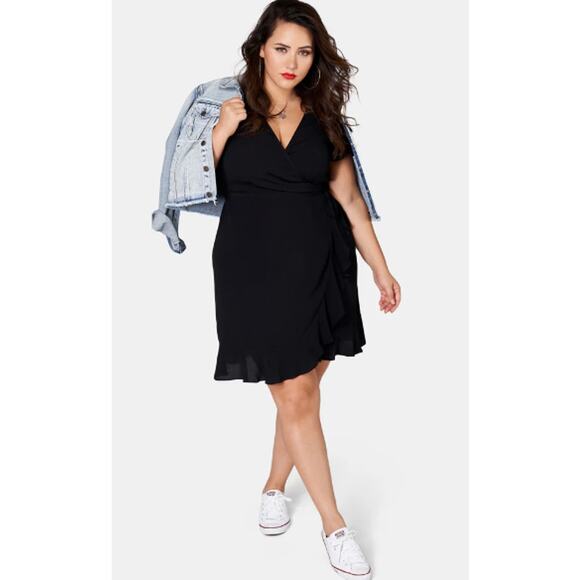 Maurices Dresses & Skirts - Flirty Wrap DRESS Mini Skater Maurices 3X 24W/26W Chiffon Ruffle Swing Lined NEW
